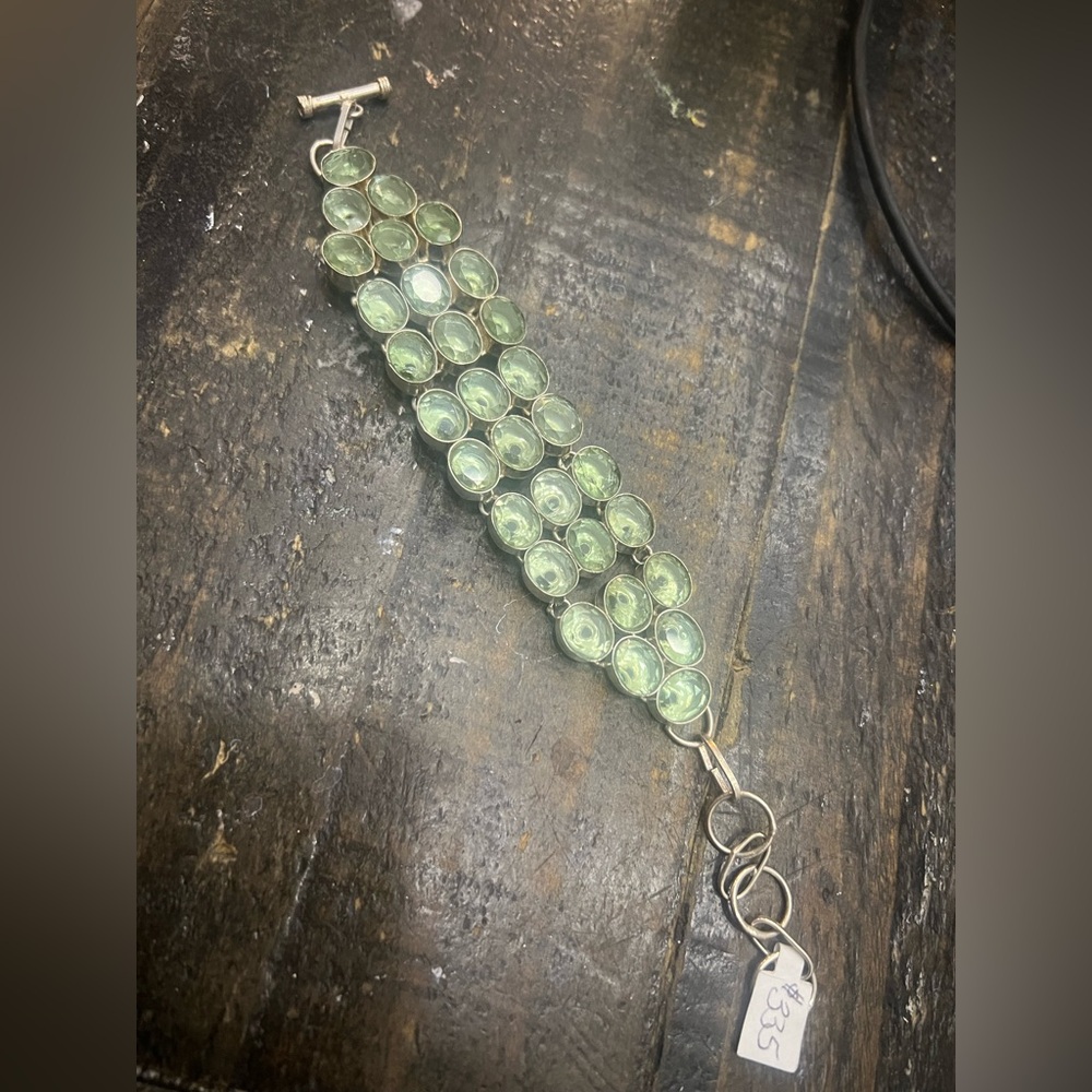 Gemstone Adjustablebracelet: Light Mint Green Ame… - image 1